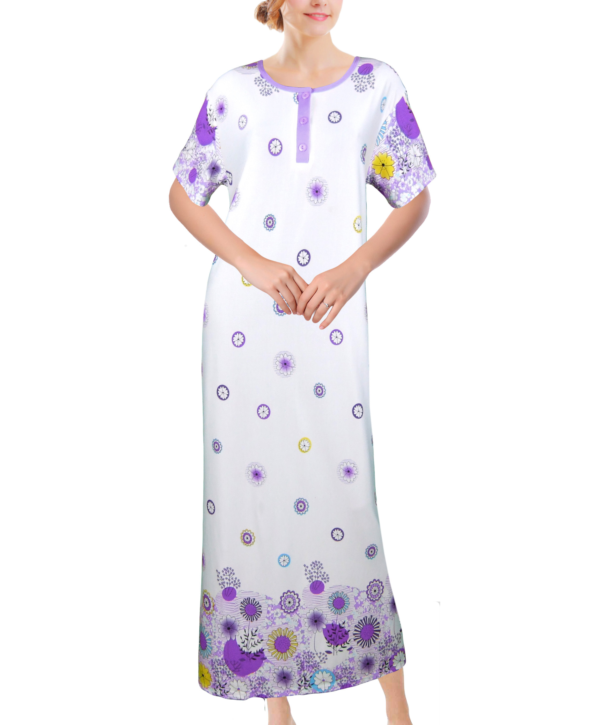 Ankle-length Button Front Sunflower Print Nightgown